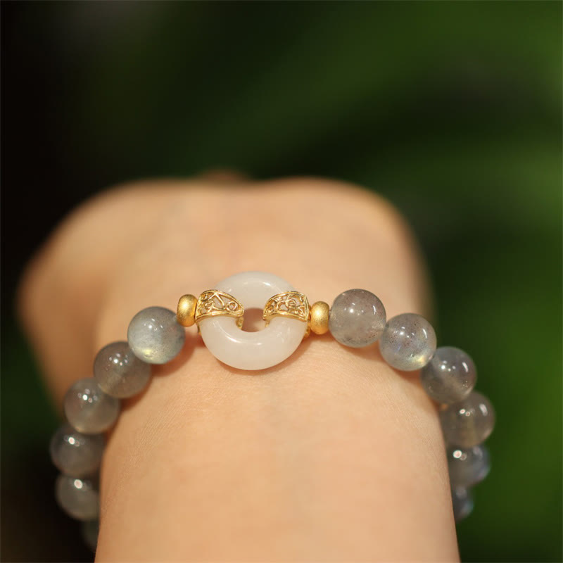 Mytthstone Natural Moonstone Heitan Jade Peace Buckle Healing Bracelet