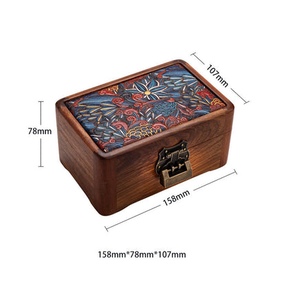 Mythstone Retro Handmade Floral Pattern Rosewood Jewelry Storage Box Lockable Wooden Gift Organizer Box