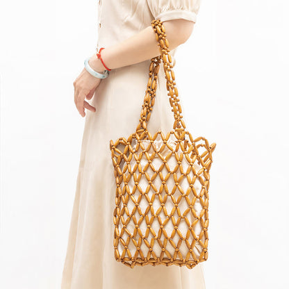 Mythstone Hand-woven Wooden Beads Shoulder Bag Handbag