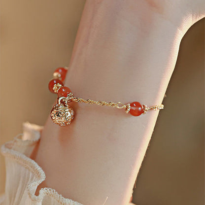 Mythstone Red Agate Bell Charm Confidence Chain Bracelet