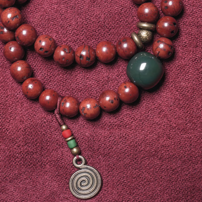 Pulsera de cobre y jade cian con semilla de Bodhi y piedra mitológica para la suerte y la paz 