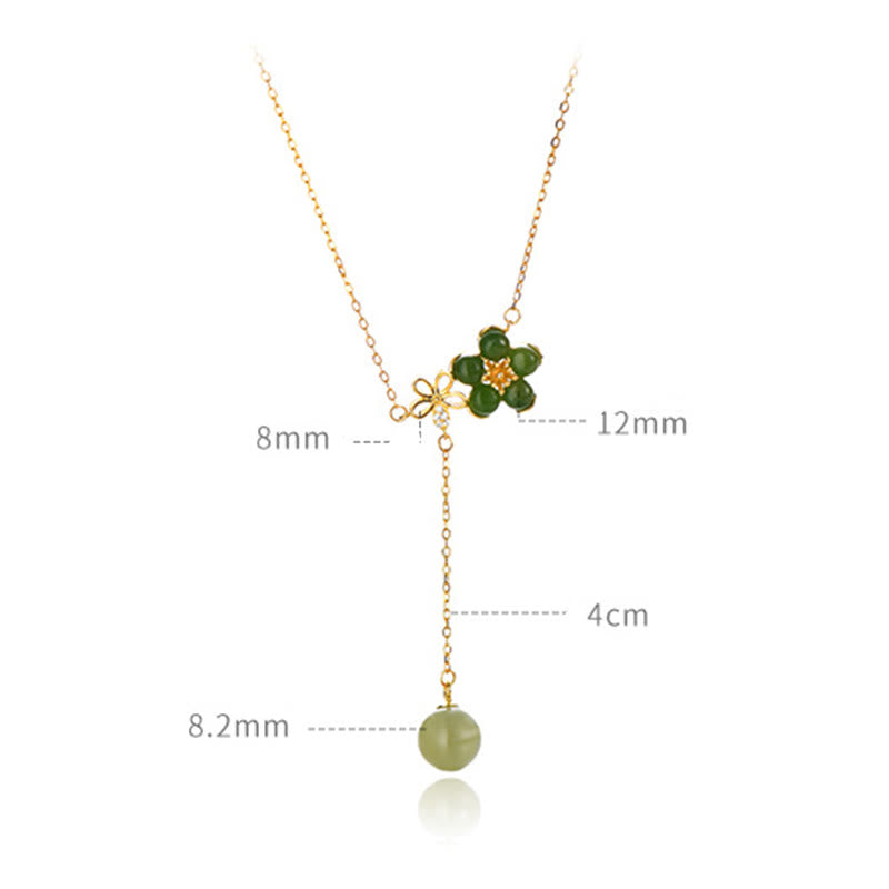 Mythstone 925 Sterling Silver Hetian Cyan Jade Plum Flower Blossom Design Luck Necklace Pendant