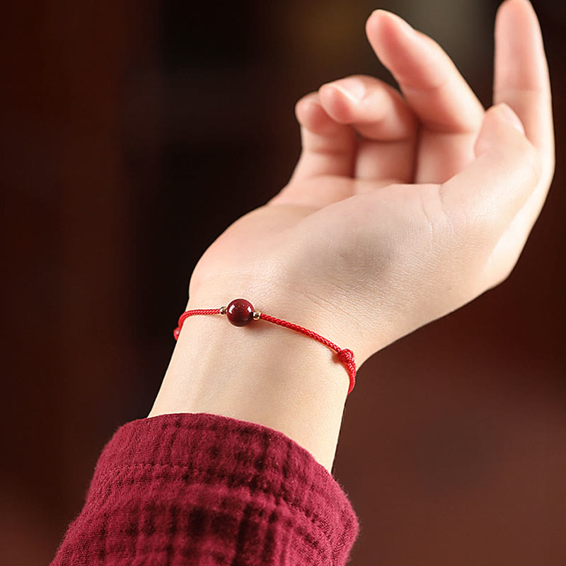 Mytthstone Natural Lucky Cinnabar Bead Blessing String Bracelet Anklet