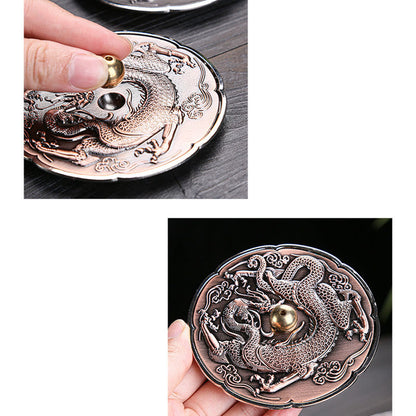 Mythstone Round Auspicious Dragon Protection Copper Alloy Stick Incense Burner Decoration