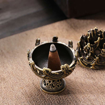 Mythstone Tibetan Mini Mountain Pattern Meditation Copper Alloy Incense Burner