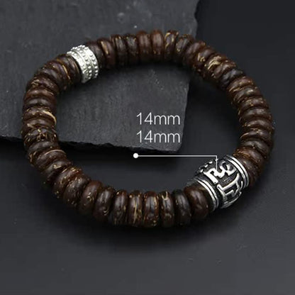 Mythstone Natural Tibetan Coconut Shell Om Mani Padme Hum Positive Bracelet