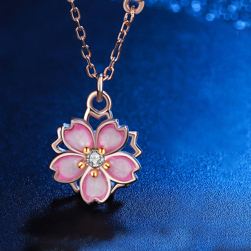 Mythstone 925 Sterling Silver Cherry Blossom Flower Rotatable Protection Necklace Pendant