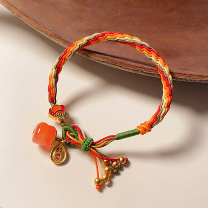 MythStone Persimmon Red Agate Strength Reincarnation Knot Braid String Bracelet