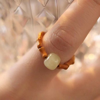 Mythstone Hetian Jade Beaded Bamboo Prosperity Luck Ring