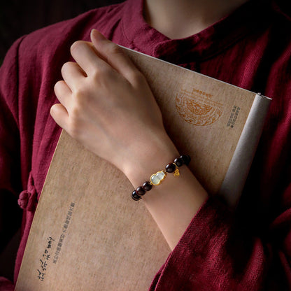 Mythstone Small Leaf Red Sandalwood Gourd Jade Calm Relaxation Bracelet