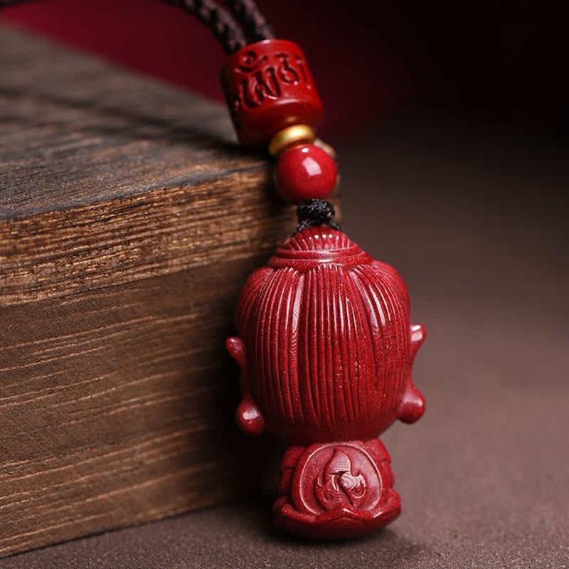 Mythstone Chinese Zodiac Natal Buddha Natural Cinnabar Amulet Keep Away Evil Spirits Necklace Pendant