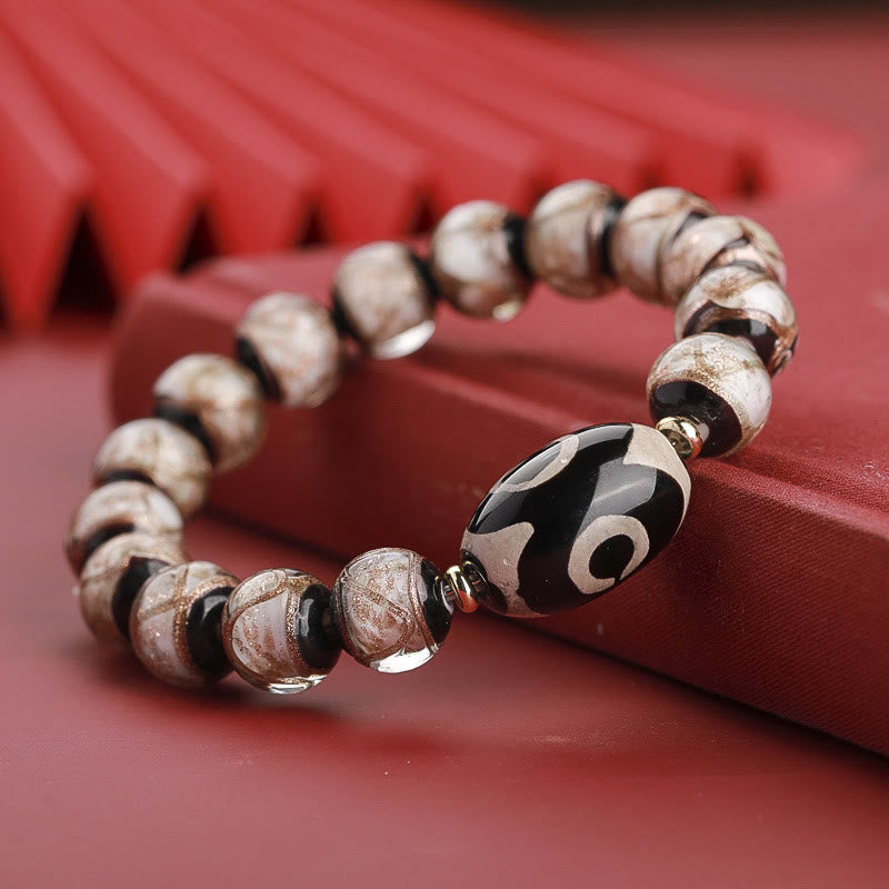 Mythstone Tibetan Nine-Eye Dzi Bead Three-eyed Dzi Bead Liuli Glass Bead Wealth Bracelet