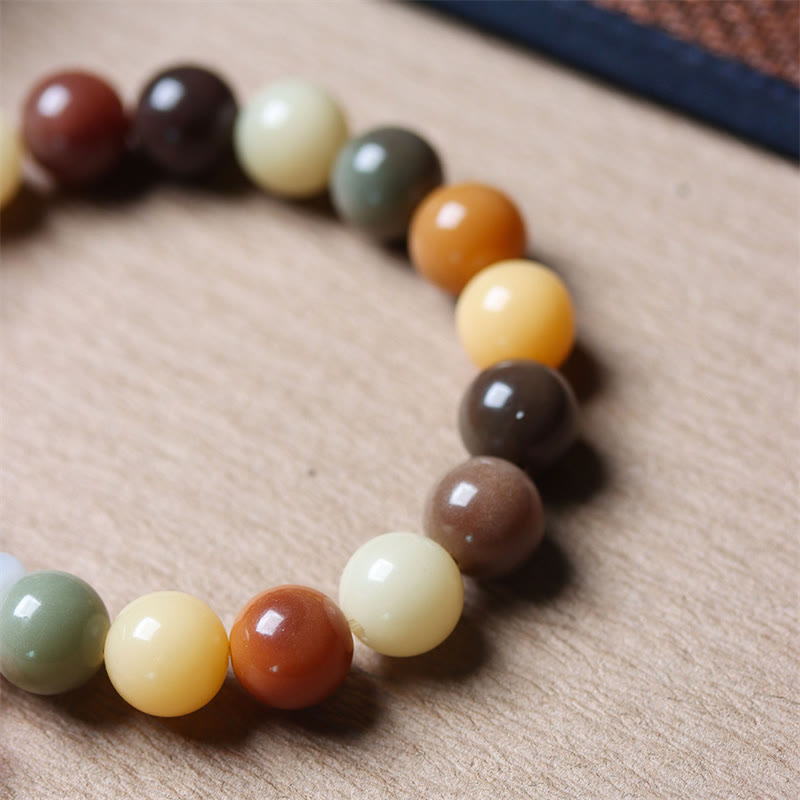 Mythstone Natural Multicolored Gradient Bodhi Seed Liuli Glass Charm Peace Bracelet