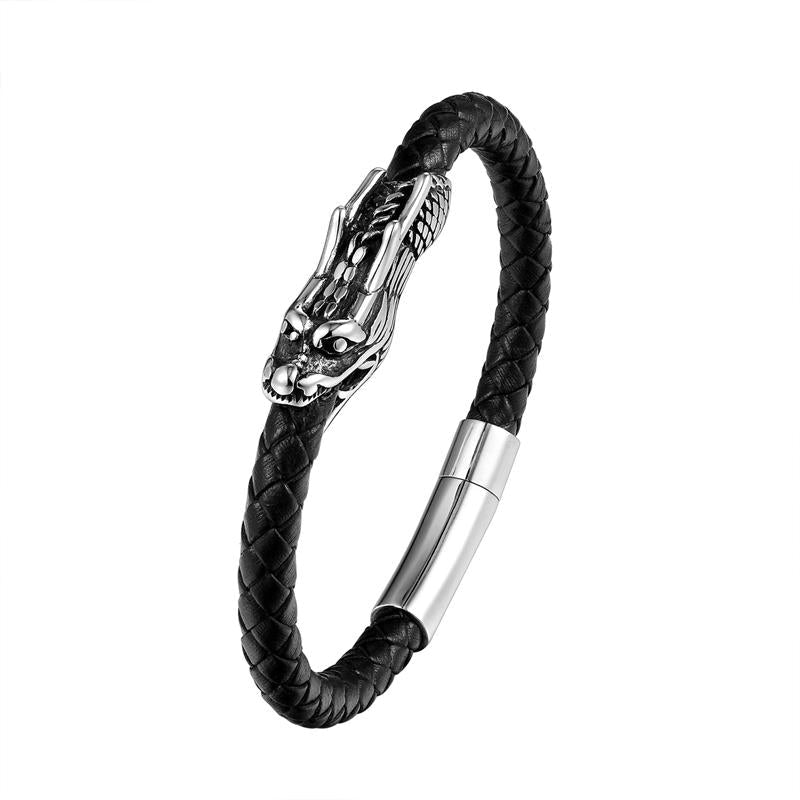 Dragon Leather Titanium Steel Luck Braided Bracelet Bangle