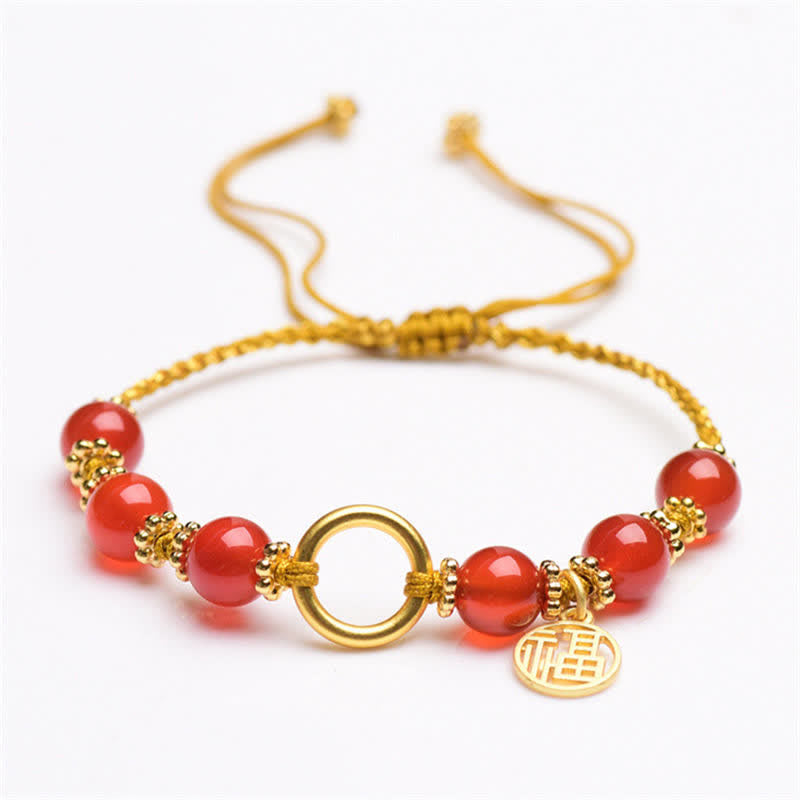 Mythstone Red Agate Happiness Charm String Bracelet