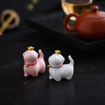 Lingote de té de cerámica para mascotas con forma de gato de la suerte Mythstone, figura decorativa para escritorio del hogar