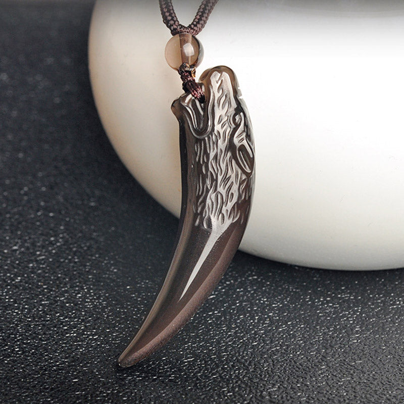 Mythstone Natural Black Obsidian Ice Obsidian Rainbow Obsidian Wolf Tooth Pattern Strength Necklace Pendant