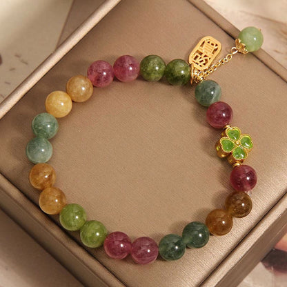 Mythstone Tourmaline Jade Colorful Four-leaf Clover Positive Bracelet