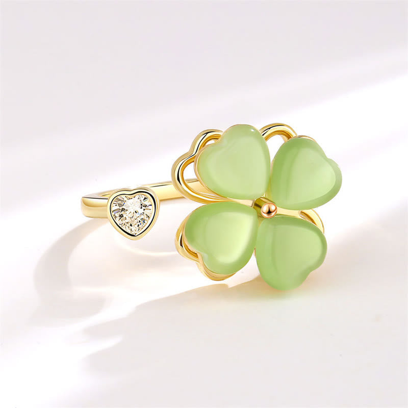 Mythstone Cat's Eye Four Leaf Clover Zircon Love Rotatable Ring