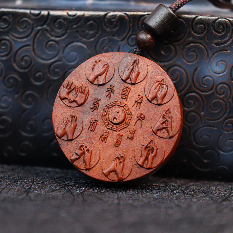 Mythstone Lightning Struck Jujube Wood Yin Yang Bagua Mountain Ghosts Spend Money Protection Necklace Pendant