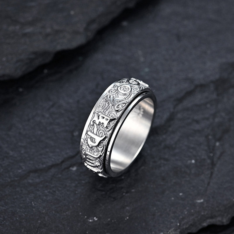 Mythstone Six True Words Balance Calm Titanium Steel Ring