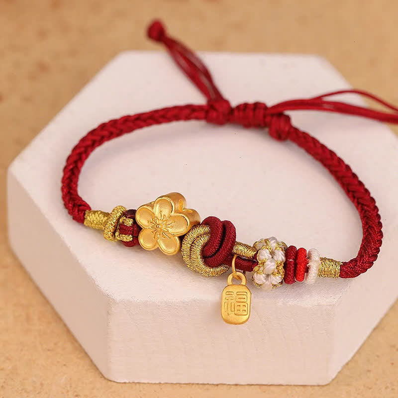 MythStone Peach Blossom Happiness Charm Luck Red String Bracelet