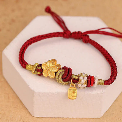 MythStone Peach Blossom Happiness Charm Luck Red String Bracelet