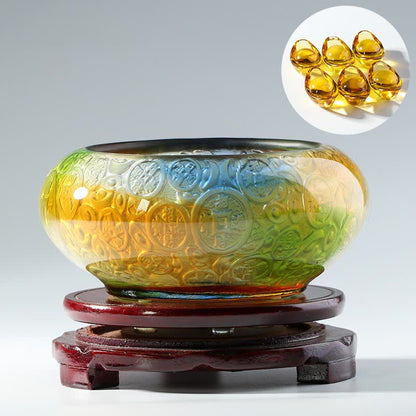 Mythstone Handmade Liuli Crystal Treasure Bowl Ingots Art Piece Home Decoration