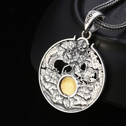 Colgante de collar con símbolo de la suerte y la fuerza del Bagua con ondas de dragón yin yang de Mythstone