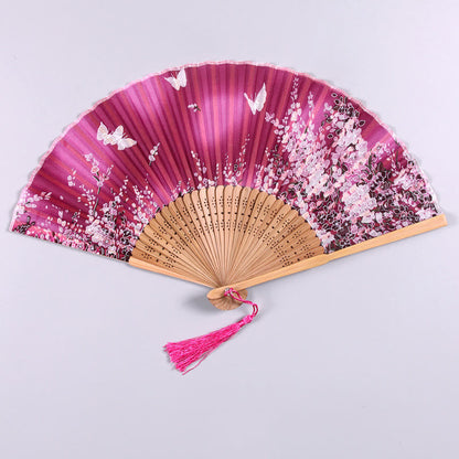 Mythstone Butterfly Flowers Handheld Bamboo Folding Fan