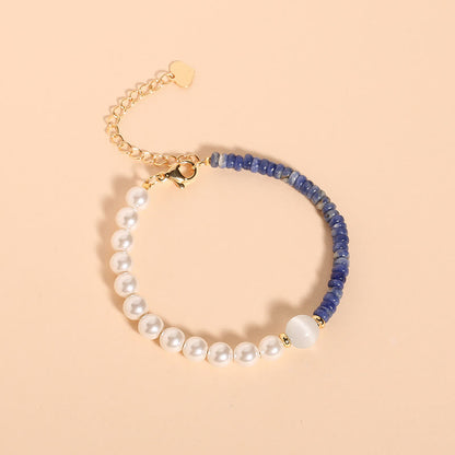 Mythstone Natural Green Strawberry Quartz Tiger Eye Sodalite White Jade Pearl Gratitude Bracelet