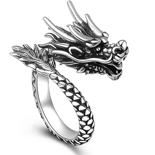 Mythstone 990 Sterling Silver Vintage Dragon Design Luck Protection Strength Adjustable Ring