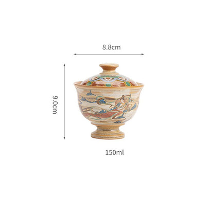 Mythstone Dunhuang Flying Apsaras Ceramic Gaiwan Sancai Teacup Kung Fu Tea Cup With Lid