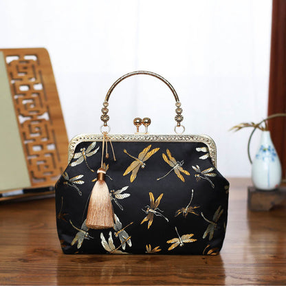 Mythstone Vintage Flower Butterfly Crane Sea Waves Metal Chain Crossbody Bag Shoulder Bag Handbag