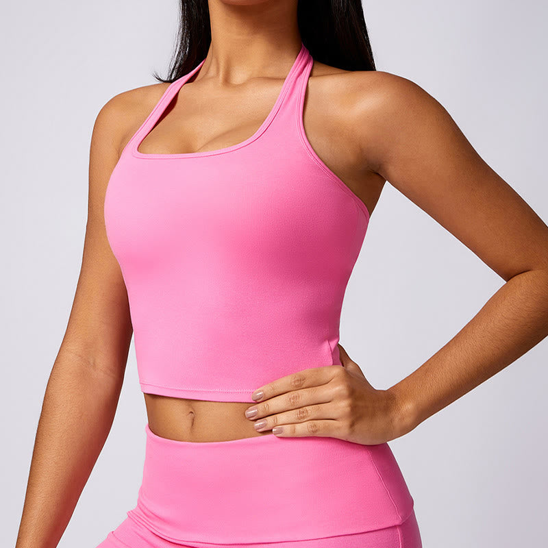 Top corto con cuello halter y pantalones acampanados de Mythstone para deportes, fitness y yoga 