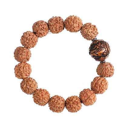 Pulsera de la suerte y la riqueza con moneda de cobre PiXiu y semilla de Bodhi de Rudraksha del Tíbet