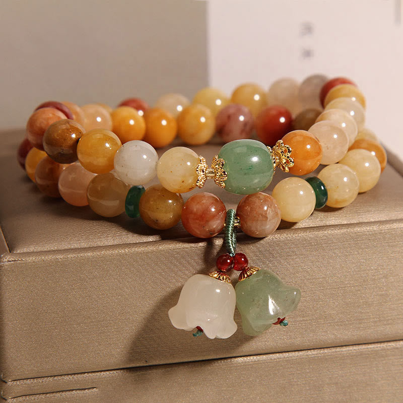 Mythstone Tibet Natural Golden Silk Jade Double Layer Bell Orchid Luck Bracelet