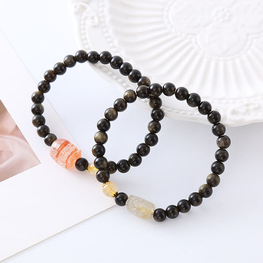 Mythstone Natural Gold Sheen Obsidian PiXiu Wealth Protection Bracelet