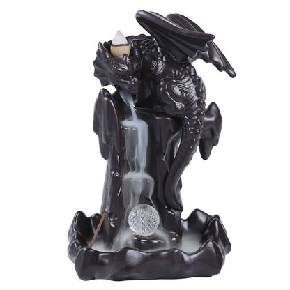 Mythstone Nordic Dragon Ceramic Backflow Smoke Fountain Meditation Healing Incense Burner Led Ball Decoration