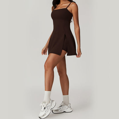 Vestido deportivo para mujer Mythstone de color liso, sin espalda, para tenis y yoga 