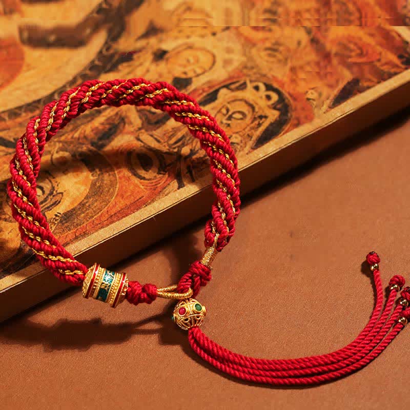 Pulsera de hilo tejido con amuleto de la suerte Thangka tibetano Mythstone hecha a mano