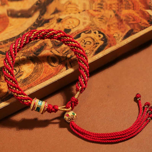 Mythstone Tibetan Handmade Luck Thangka Prayer Wheel Charm Weave String Bracelet