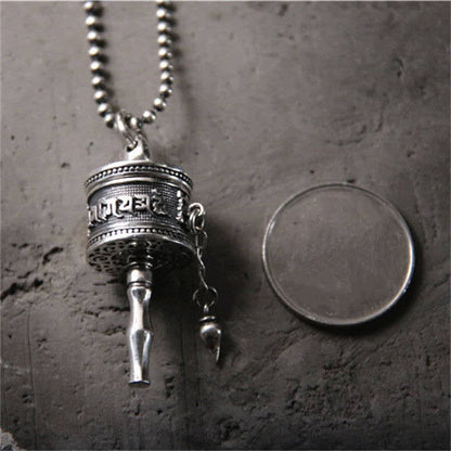 Mythstone 925 Sterling Silver Om Mani Padme Hum Prayer Wheel Purity Rotatable Necklace Pendant