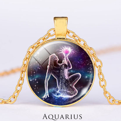 12 Constellations of the Zodiac Moon Starry Sky Protection Blessing Necklace Pendant