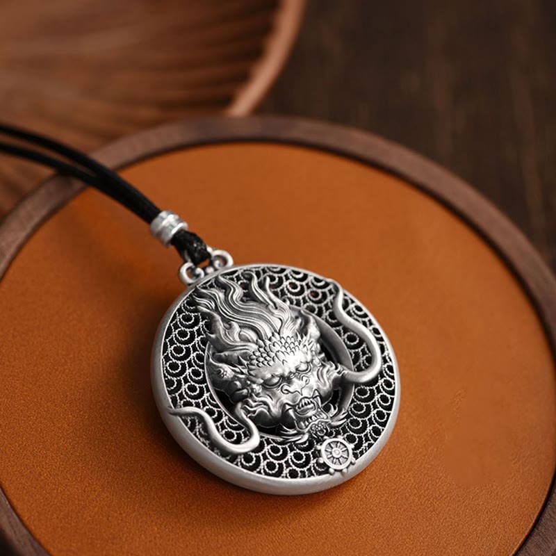 Mythstone 999 Sterling Silver Year Of The Dragon Handcrafted Dragon Head Relief Carved Protection Necklace Pendant