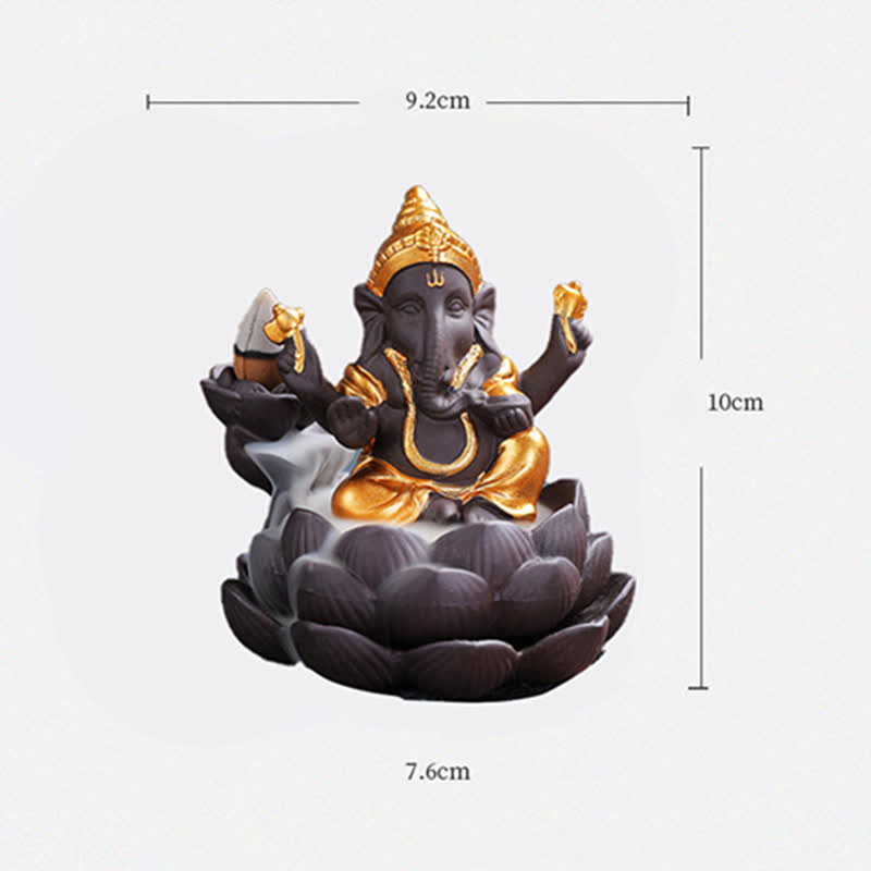 Mythstone Ganesh Elephant Purple Clay Backflow Smoke Fountain Protection Incense Burner