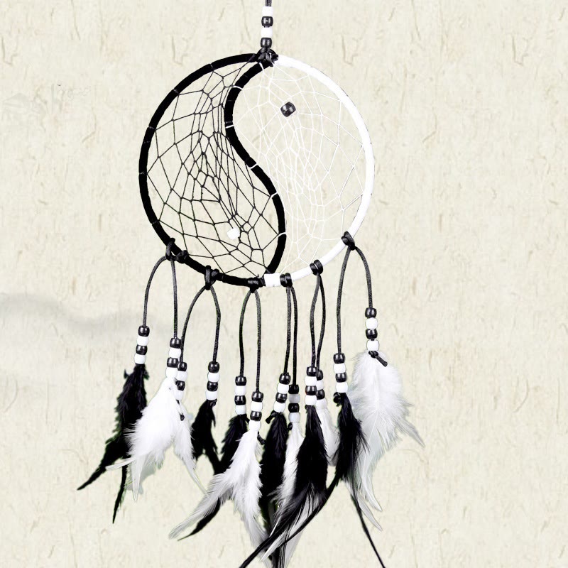 Mythstone Yin Yang  Dream Catcher Circular Net with Feathers Balance Decoration