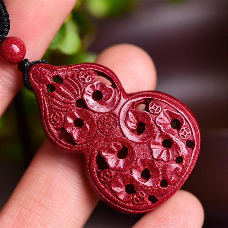 Mythstone Laughing Buddha Yin Yang Chinese Zodiac Gourd Natural Cinnabar Blessing Necklace Pendant