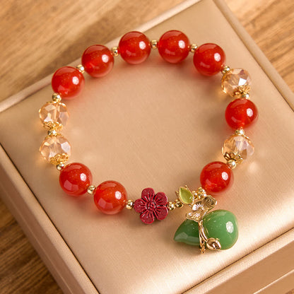 Mythstone Natural Red Agate Green Agate Gourd Cinnabar Flower Beads Confidence Bracelet