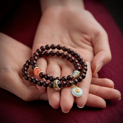 Mythstone Chinese Zodiac Natal Buddha Small Leaf Red Sandalwood Jade Red Agate PiXiu Sooth Bracelet